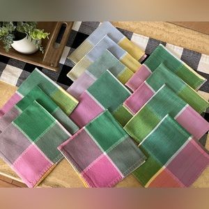 Vintage 1980’s plaid pastel linen napkins set of 12